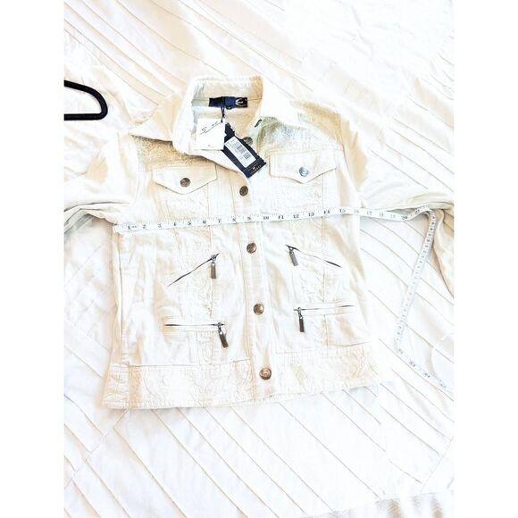 justcavalli cream/gold 6 pocket denim jacket button front sparkly back sz s nwt - Picture 5 of 8